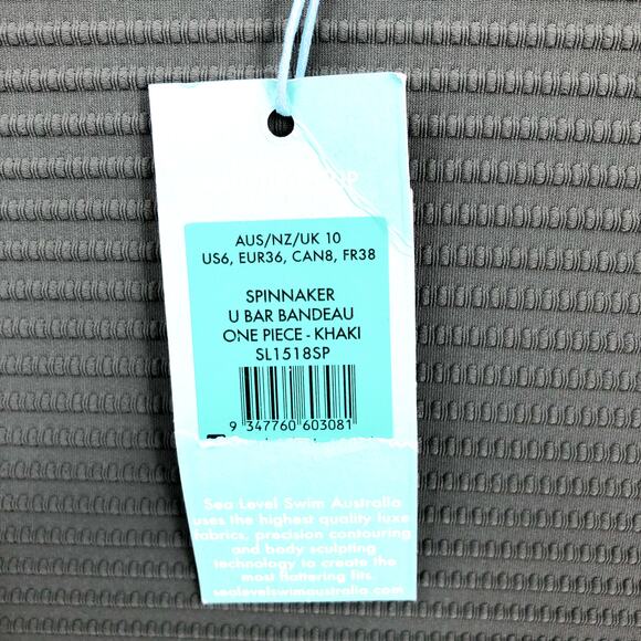 SEA LEVEL SWIM Spinnaker U Bar Bandeau One Piece Swimsuit Size 6 Khaki Green NWT - Picture 11 of 12